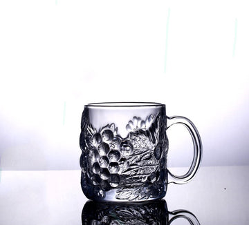 Heat-Resistant Tea Cup With Handle Glass Embossed Grape Engraved Thick Draft Beer Mug Wine Glass