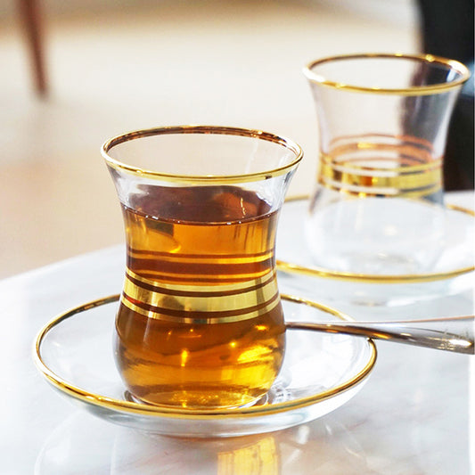 Tulip Shape Clear Glass Cup Turkish Arabic Black Tea Cup Gold-Rimmed Glass Utensils Coffee Cup