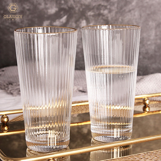 New Japanese-Style Gold Rim Vertical Grain Coffee Cup Glass Water Cup Hotel Water Cup