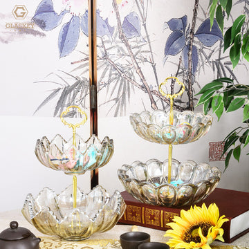 Creative Decoration Decoration Double Metal Frame Glass Fruit Plate Crystal Glass Candy Plate