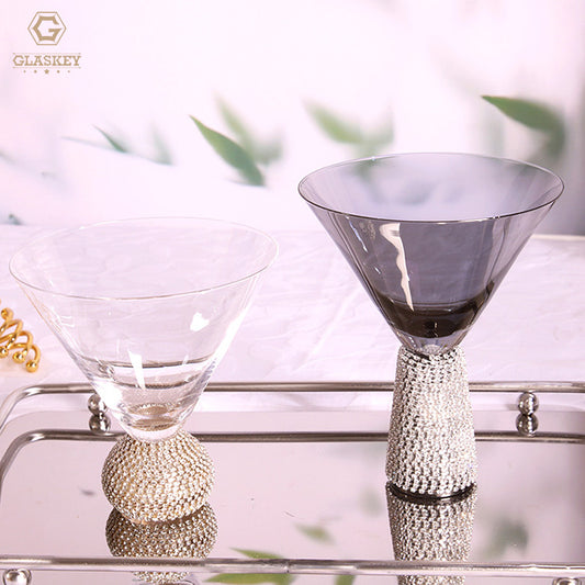 Luxury Diamond Ball Base Cup Tall Whiskey Red Wine Glass Diamond Ice Cream Cup Champagne Cocktail Glass