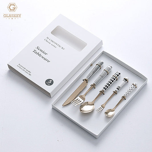 Hepburn Style Retro 410 Stainless Steel Knife Fork Spoon Flatware Set Ceramic Handle Cutlery Set Gift Box