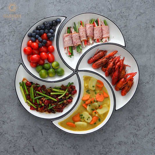 Creative Moon Plate Black Line Rim Pure White Dinner Plate Household Ceramic Flat Plate Dim Sum Dishes Tableware Set