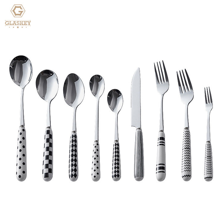 Hepburn Style Retro 410 Stainless Steel Knife Fork Spoon Flatware Set Ceramic Handle Cutlery Set Gift Box