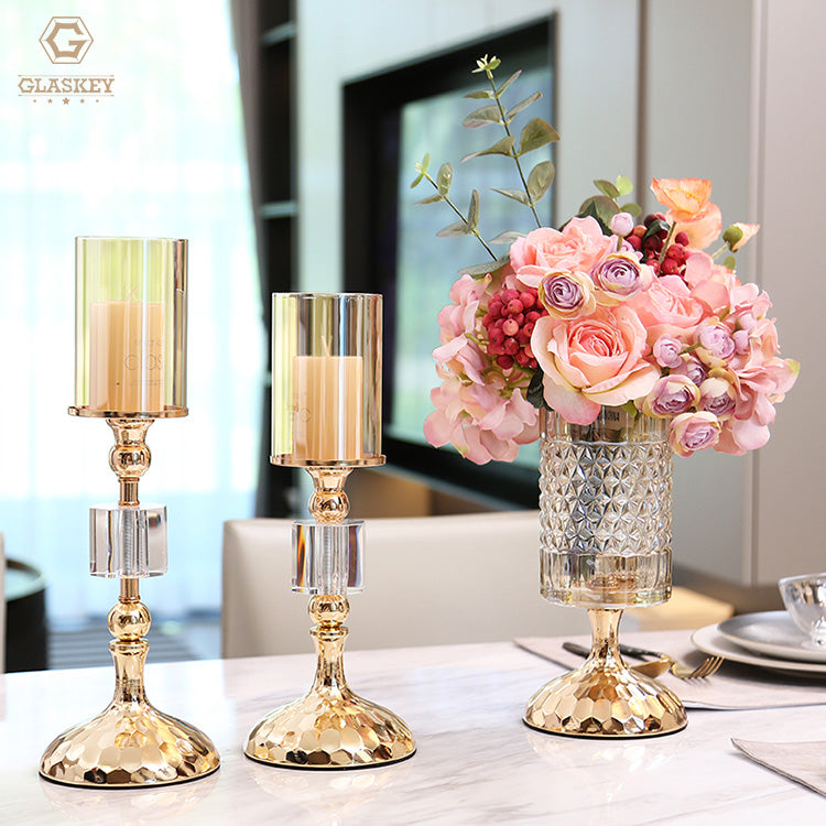 Smokeless Candle Holder Atmosphere Decoration Glass Candle Holder For Wedding Decoration