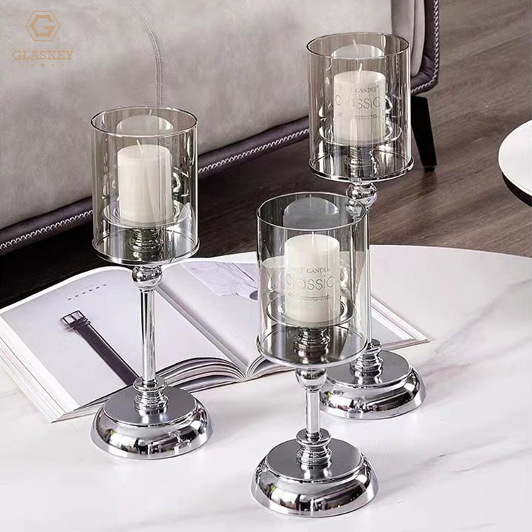 Nordic Retro Romantic Table Living Room Decoration Home Simple Modern Ornament Crystal Glass Candlestick Candle Holders