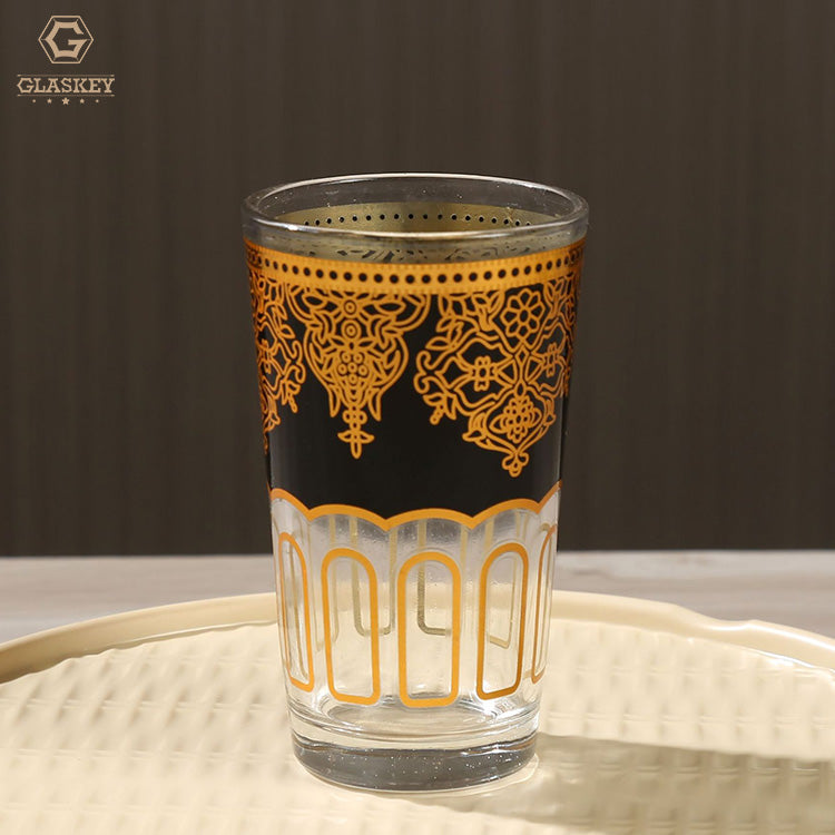 Hand-Printed Glass Turkish Style Juice Cup Milk Tea Cup Custom Spray Color Gold Mug Drinking Glass Cup