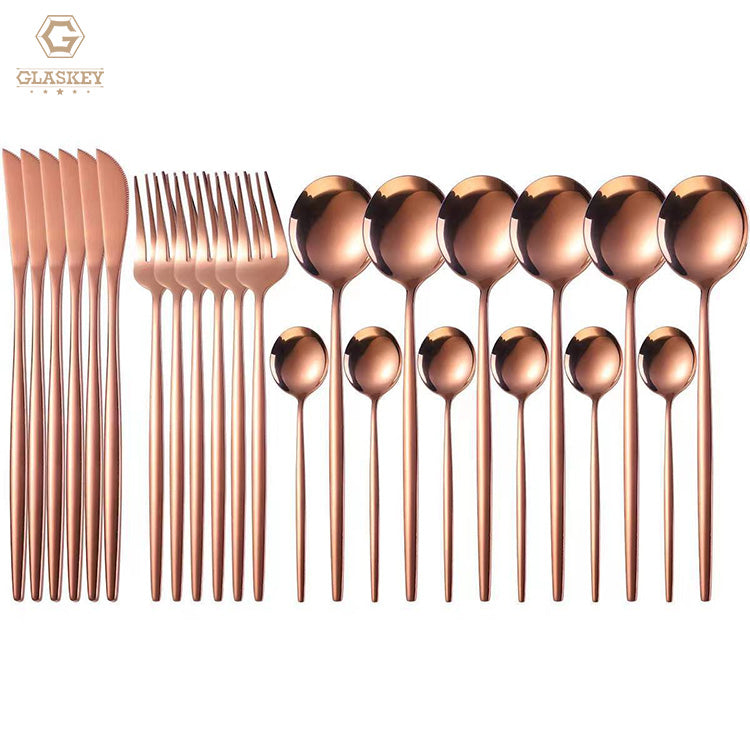 24 Pcs Stainless Steel Cutlery Set With Box Portugal Gold Knife Fork Table Spoon Gift Flatware Set