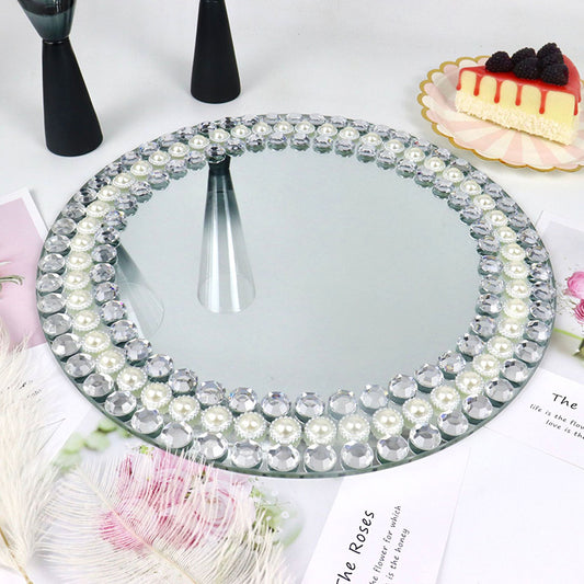 European-Style Party Wedding Decoration Plate Pearl Crystal Diamond Mirror Plate Hotel Club Dessert Glass Plate