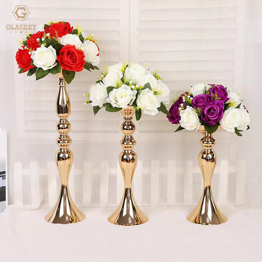 Wedding Props Golden Mermaid Trumpet Candle Holder Home Decoration Ornaments Wedding Road Flower Desktop Metal Vase