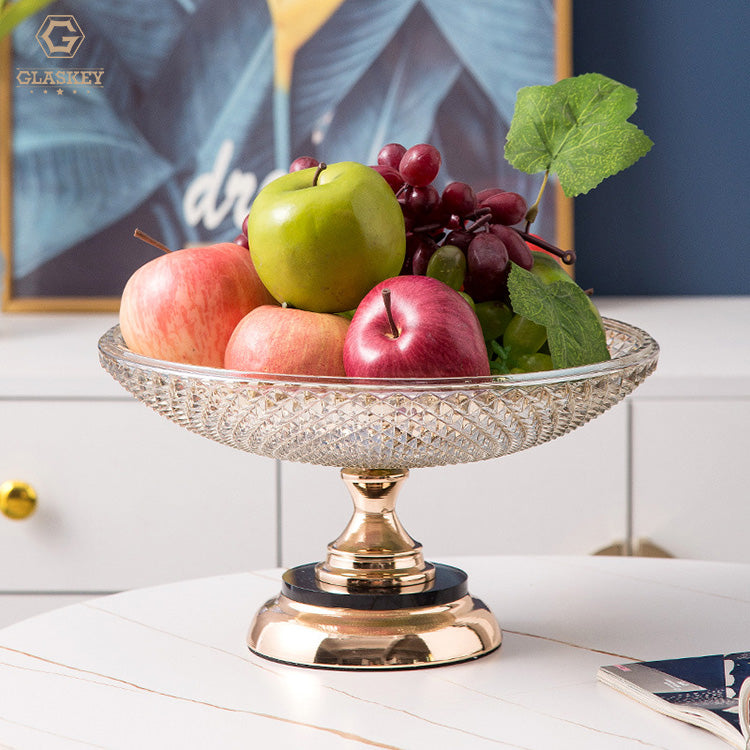 30 cm Fruit Plate Crystal Glass Fruit Plate Black Gold Base Modern Living Room Home Decoration Tableware