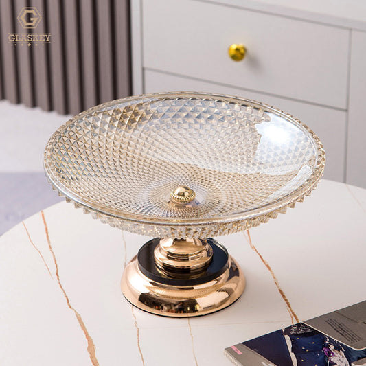 30 cm Fruit Plate Crystal Glass Fruit Plate Black Gold Base Modern Living Room Home Decoration Tableware