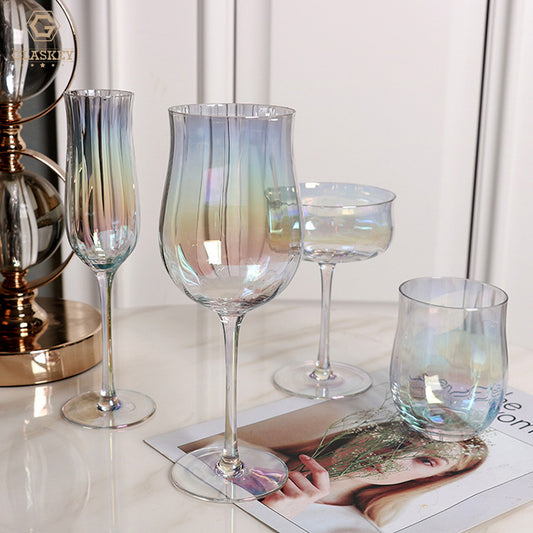 Tulip Shape Crystal Glass Vertical Ribbed Cocktail Glass Juice Cups Wine Tumbler Set