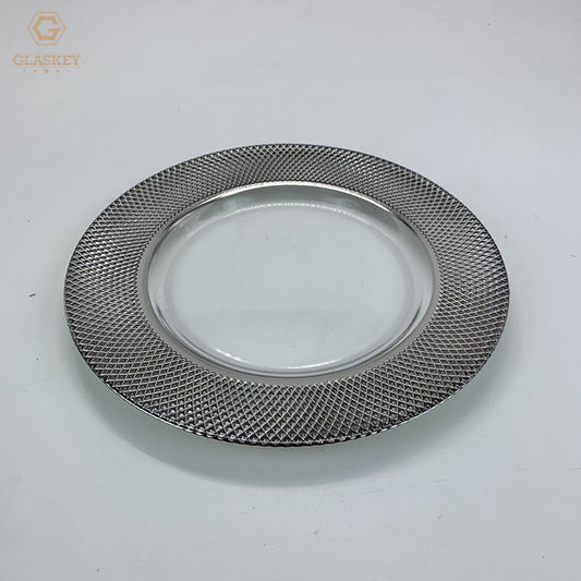 Creative Electroplating Grid Silver Glass Plate Home Dining Plate Fruit Bowl Hotel Decorative Plate