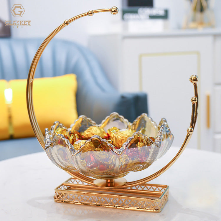 American Metal Glass Moon Fruit Plate Creative Simple Decoration European Fruit Plate Living Room Home Decoration