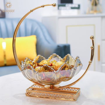 American Metal Glass Moon Fruit Plate Creative Simple Decoration European Fruit Plate Living Room Home Decoration