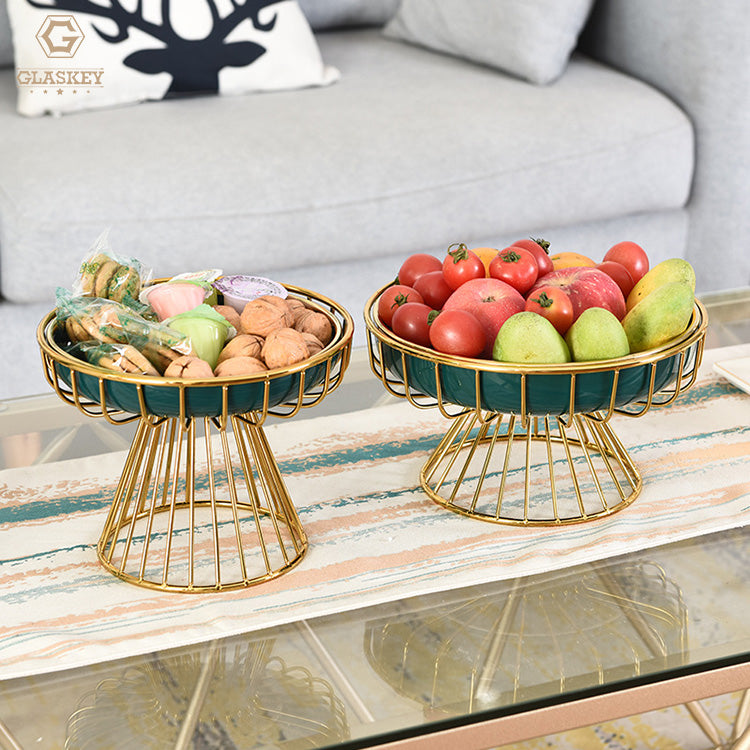 Creative Desktop Decoration Decoration European-Style High-End Metal Frame With Glass Fruit Plate