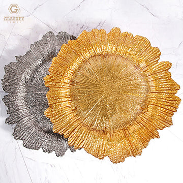 Beautiful Wedding Decoration Dinnerware Gold Glass Charger Plates Luxury Golden Dinner Plate