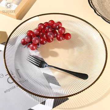 Creative Round Charger Plate Tree Pattern Ice Dew Petal Edge Transparent Glass Plate Home Hotel Gold Dinner Dishes Wholesale