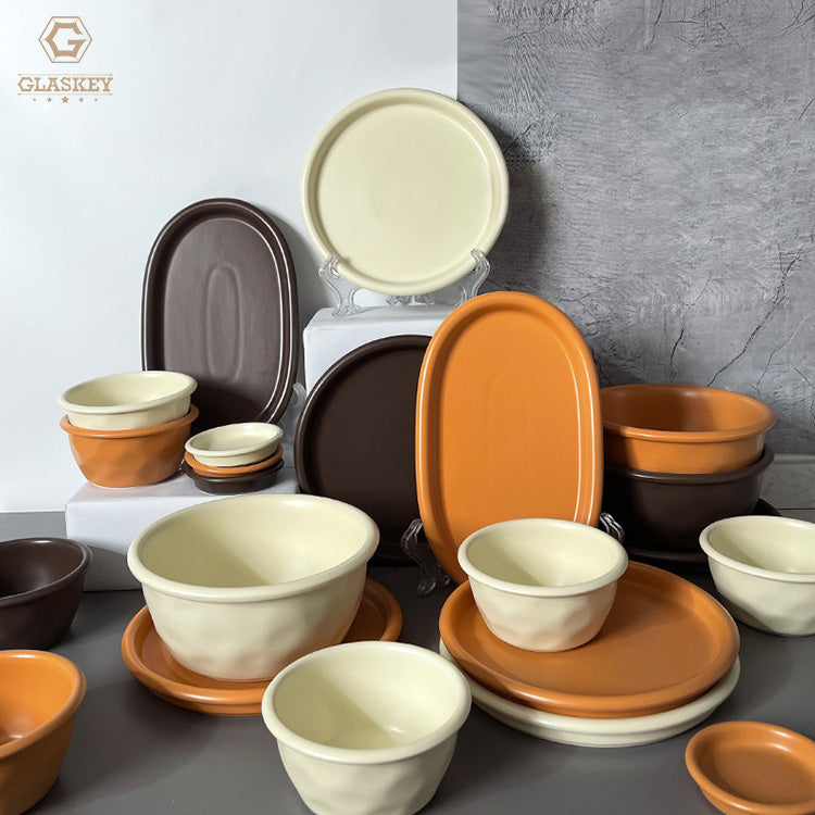 Simple Modern European Style Hotel Kitchen Orange Tableware Household Plates And Dish Sets