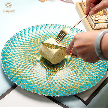 Middle East Wedding Decorative Tray Golden Green Fruit Glass Plate Western Food Plate Banquet Chassis Tableware