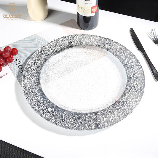 Wholesale Silver Rimmed Clear Glass Charger Plates Household Hotel Salad Snack Glass Plate