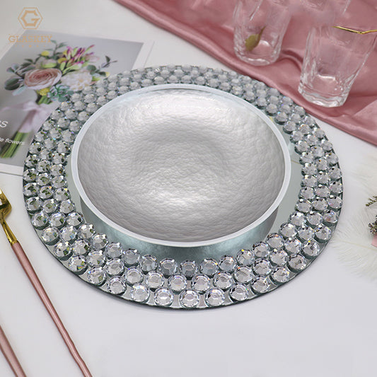 Wedding Banquet Unique Glass Plate 21Cm Electroplated Silver Glass Western Dinner Plate Round Dried Fruit Snacks Plate