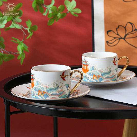 New Chinese Ceramic Coffee Cup And Saucer Gift Box Set Household Ceramic Water Cup Dessert Dish Set