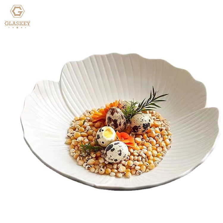 8-Inch Flower-Shaped White Ceramic Plate Home Restaurant High-End Salad Plate Creative Fruit Dish Soup Rice Bowl Fish Plate