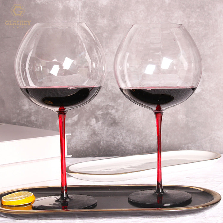 Luxury Vertical Burgundy Red Wine Glass Crystal Apple Shape Red Stemmed Goblet Red Wine Glass