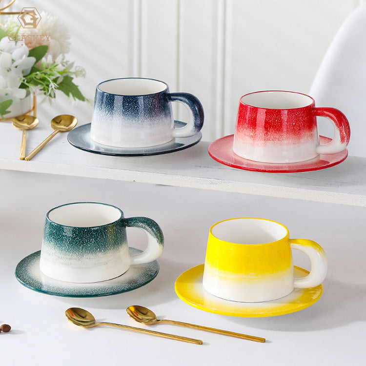 Nordic Gradient Coffee Tea Cup Mug Creative Household Ceramic Drinking Cup Breakfast Milk Cup and Saucer Set