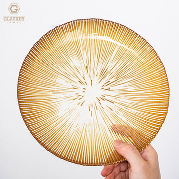 Star-Hotel Restaurant Used Dry Fruit Glass Plate With Gold Rim Gold Plated Glass Dinner Plate