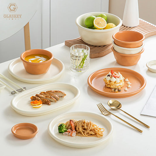 Simple Modern European Style Hotel Kitchen Orange Tableware Household Plates And Dish Sets