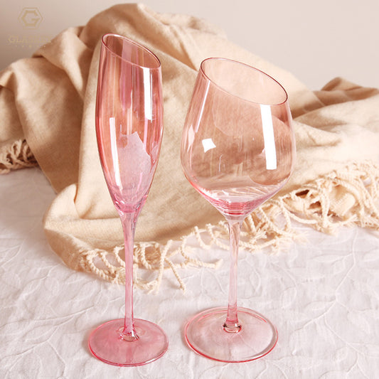 Flamingo Oblique Red Wine Glass Champagne Glass Water Cup Set Crystal Goblet Wedding Pink Wine Glass