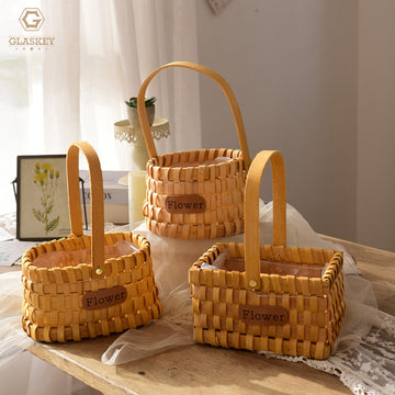 Hand-Woven Flower Basket Florist Woodchip Basket Flower Arrangement Wedding Decoration Flower Pot