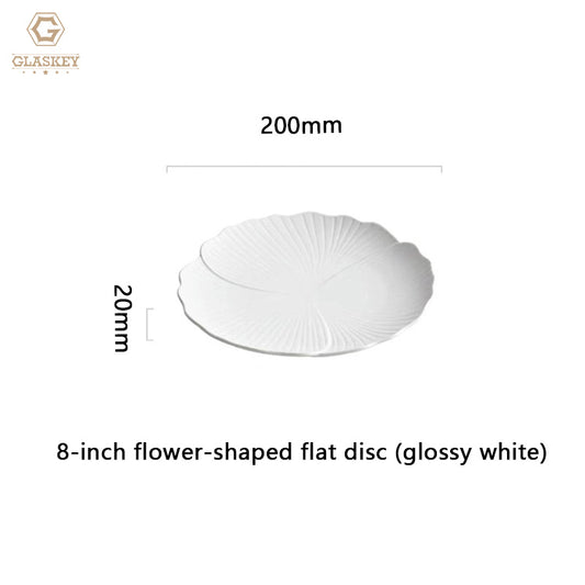 8-Inch Flower-Shaped White Ceramic Plate Home Restaurant High-End Salad Plate Creative Fruit Dish Soup Rice Bowl Fish Plate