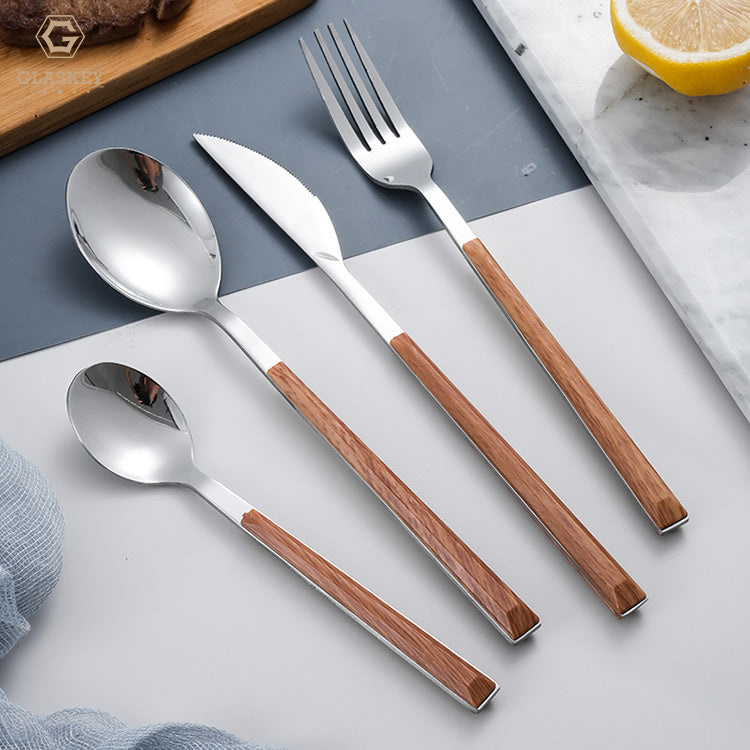 430 Stainless Steel Western Flatware Set Creative Wooden Handle Spoon Fork Knife Travel Set