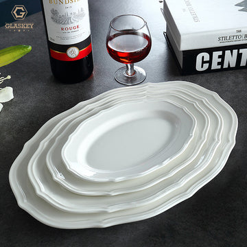 Hotel Catering Wedding Ceramic Dinnerware Irregular Bulk White Dinner Plates