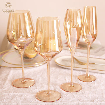 Multi-Purpose Amber Crystal Glass Goblet Red Wine Glass Colored Stem Champagne Glass