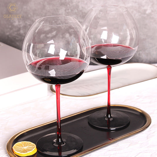 Luxury Vertical Burgundy Red Wine Glass Crystal Apple Shape Red Stemmed Goblet Red Wine Glass