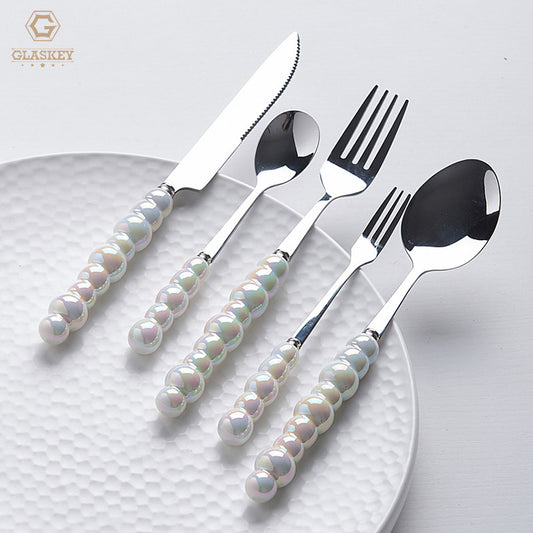 Ceramic Pearl Handle Knife Fork Spoon Set With Gift Box Exquisite 410 Stainless Steel Cutlery Flatware Set