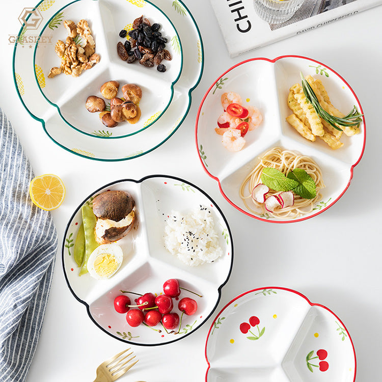 Ceramic 3 Compartment Divided Dinner Plate Breakfast Plate Creative Home Dish Platter School Food Lunch Tray For Children