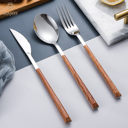 430 Stainless Steel Western Flatware Set Creative Wooden Handle Spoon Fork Knife Travel Set