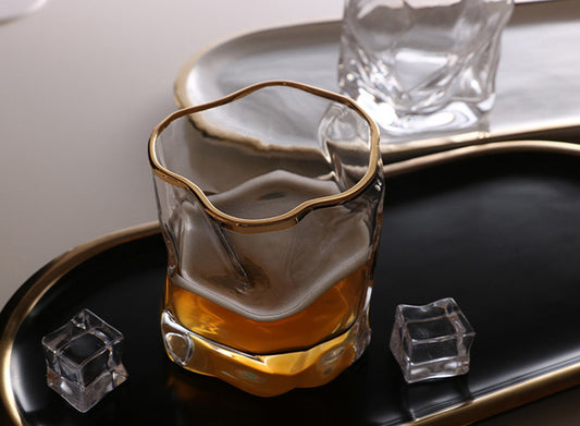 Premium Lead-Free Whiskey Glass Twisted Clear Gold-Rimmed Whiskey Glass Bar Japanese Glass Beer Mug