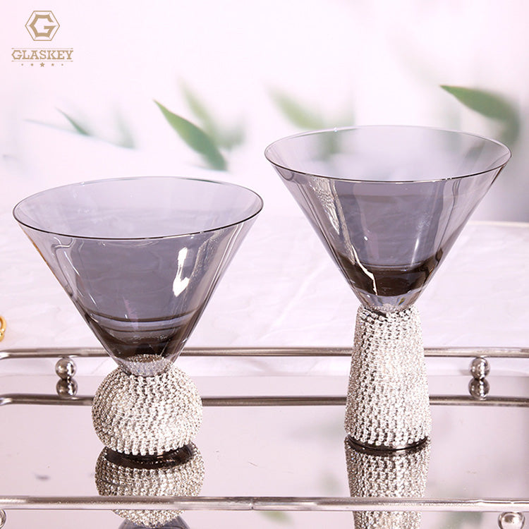 Luxury Diamond Ball Base Cup Tall Whiskey Red Wine Glass Diamond Ice Cream Cup Champagne Cocktail Glass