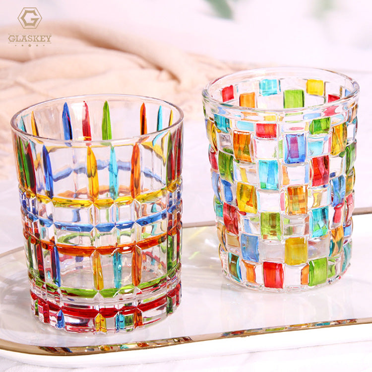 Hand-Painted Line Glass Water Cup Contrasting Color Stripes Weaving Crystal Whiskey Glass Beer Glass