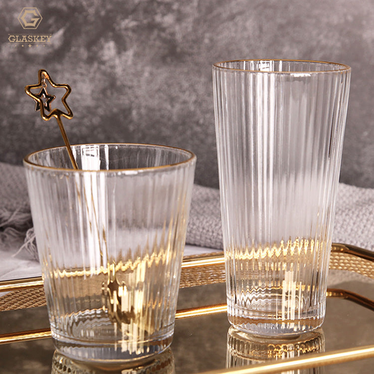 New Japanese-Style Gold Rim Vertical Grain Coffee Cup Glass Water Cup Hotel Water Cup