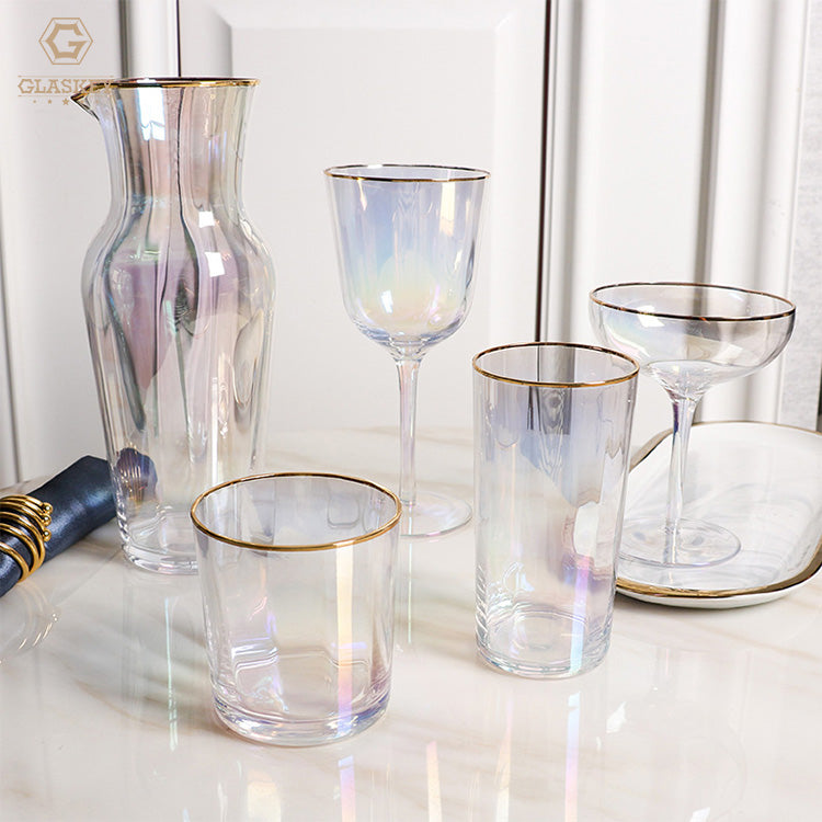 Colorful Gold Rim Wine Glass Water Cup Bar Banquet High Temperature Resisting Clear Glass Cup Tall Cocktail Glass