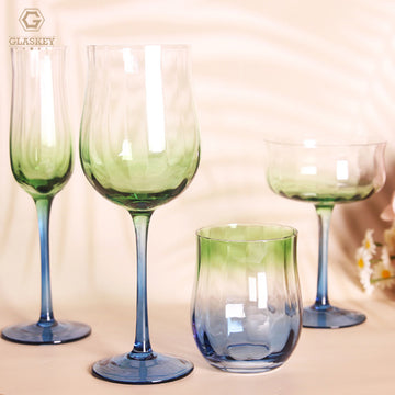 Nordic Vintage Red Wine Glass Artificial Blown Green Gradient Tulip Goblet Wine Glass Cocktail Water Cup