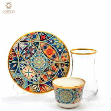 Printed Cup And Saucer Set Middle East Style Milk Tea Cup Black Tea Cup Coffee Utensils Painted Gold